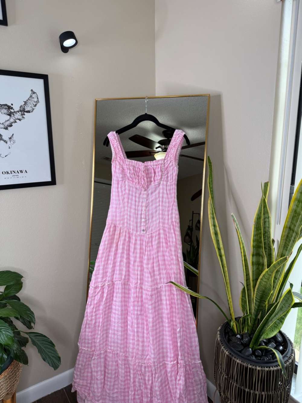 Frankie's Bikinis Christabelle Ruffle Pink Gingham Smocked Maxi Dress - Picture 5 of 7